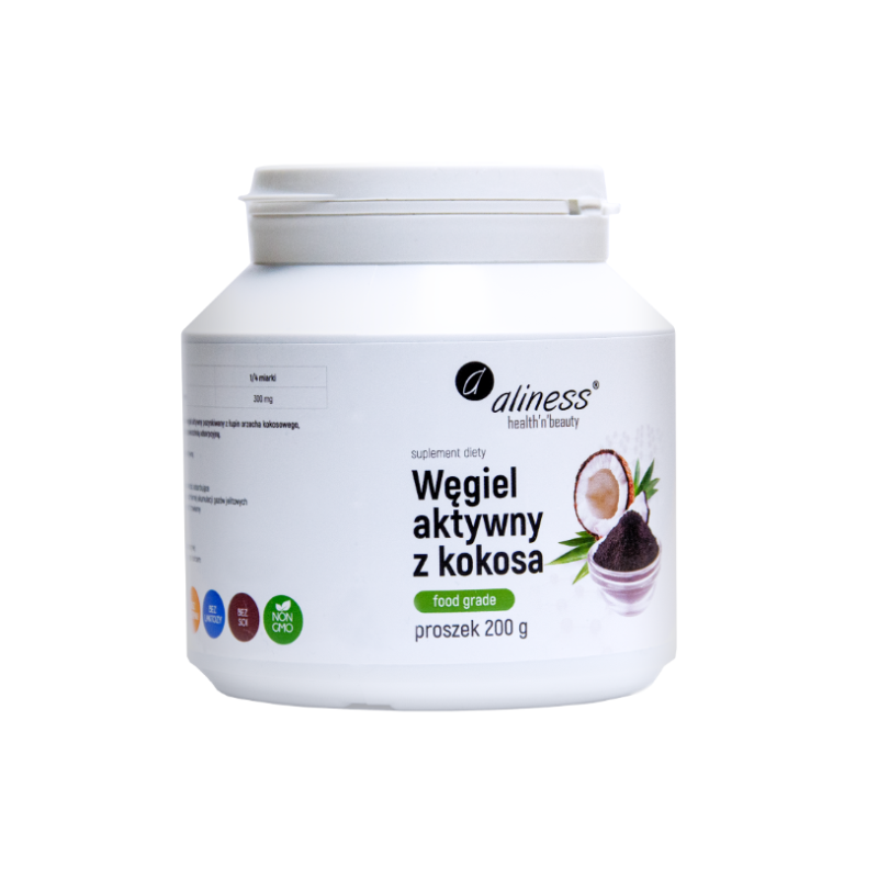 Węgiel aktywny z kokosa proszek 200g Aliness