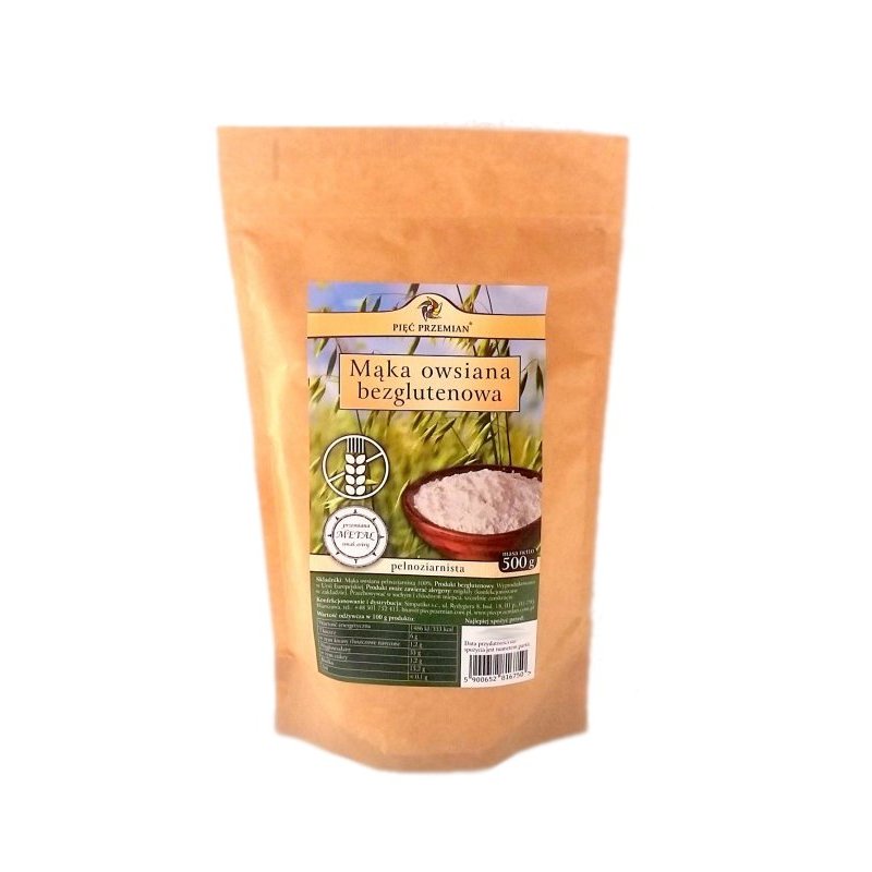 Mąka owsiana pełnoziarnista bezglutenowa 500g Pięć Przemian