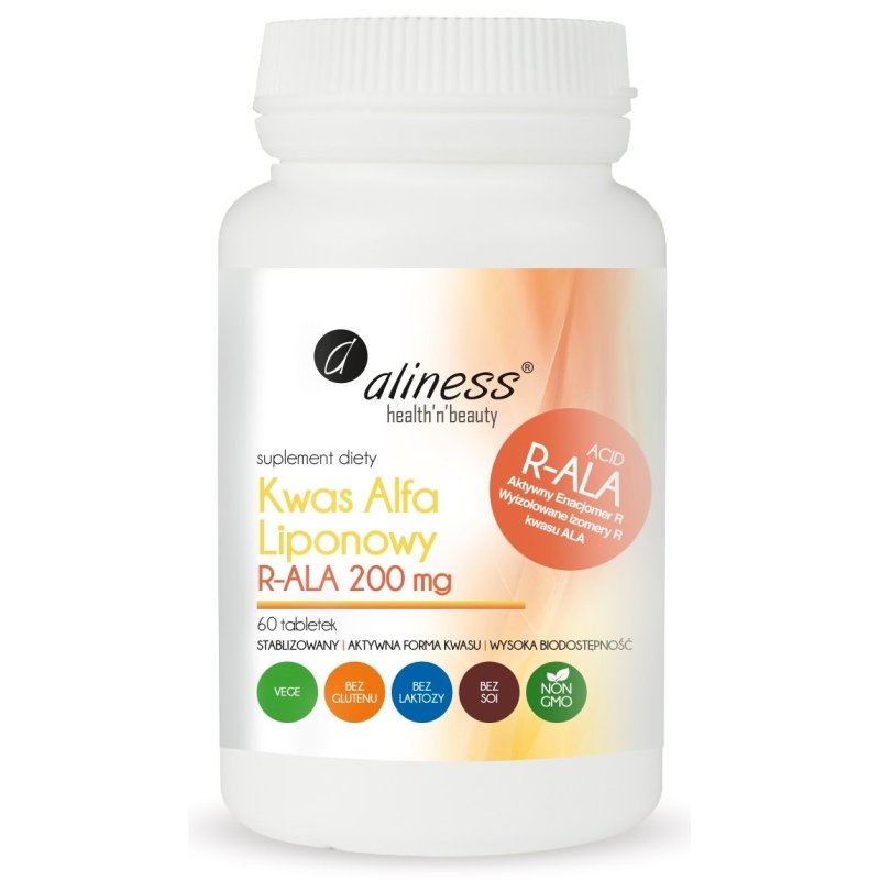 Kwas alfa liponowy 200mg (R-ALA) 60tabletek Aliness