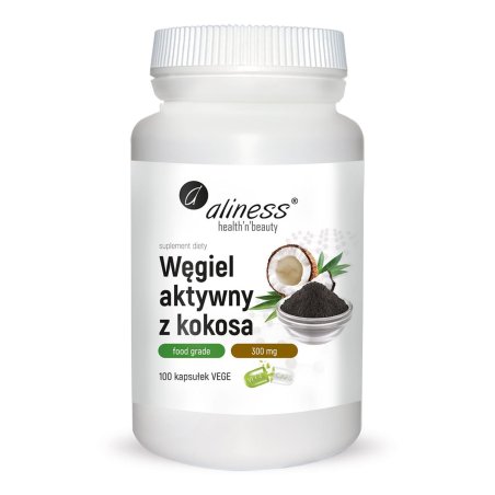 Węgiel aktywny z kokosa Food Grade 300mg 100kapsułek Aliness