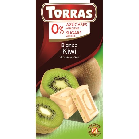 Czekolada biała z kiwi bez dodatku cukru 75g Torras