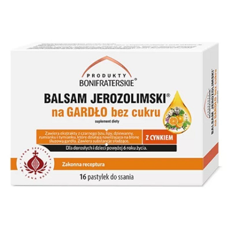 Produkty Bonifraterskie Balsam jerozolimski na gardło bez cukru 16pastylek
