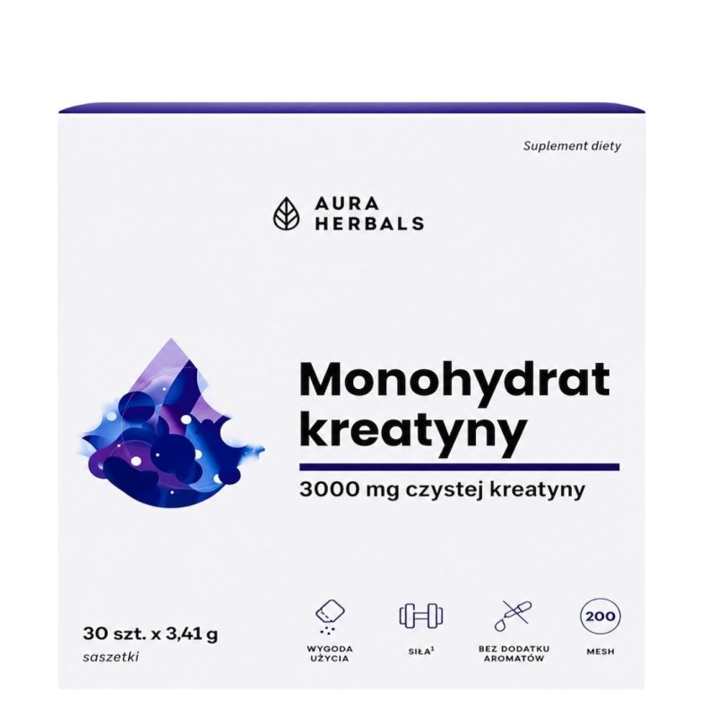 Aura Herbals Kreatyna monohydrat 200mesh 3000mg 30sasz.