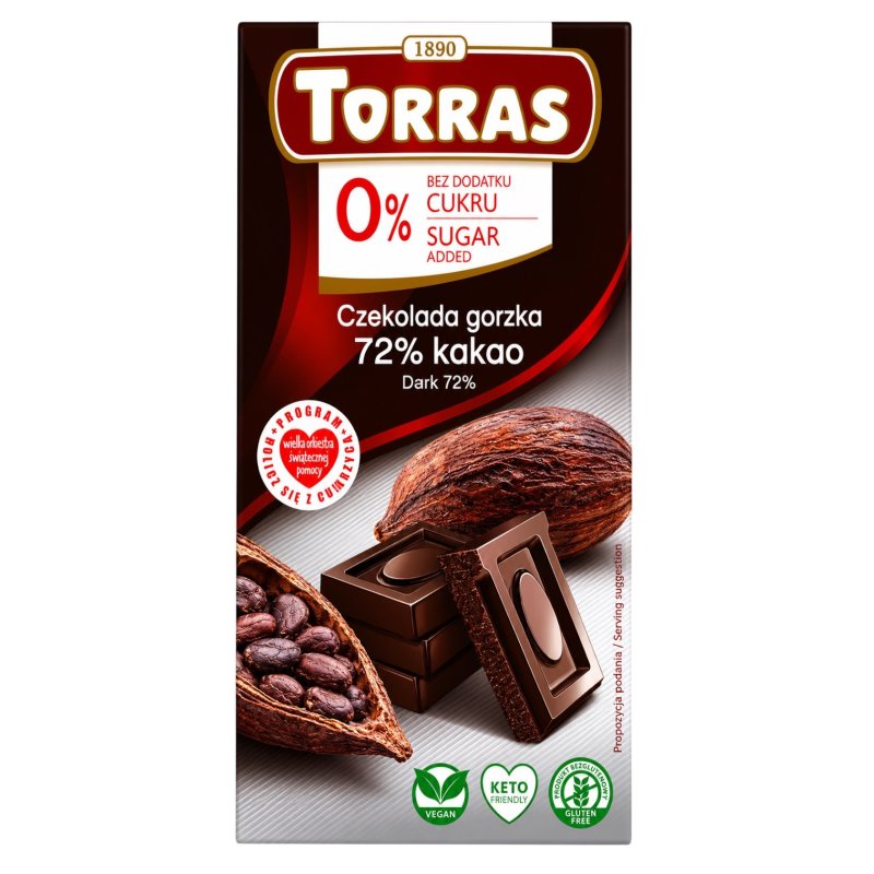 Torras Czekolada gorzka z ziarnami kakao bez dodatku cukru 75g