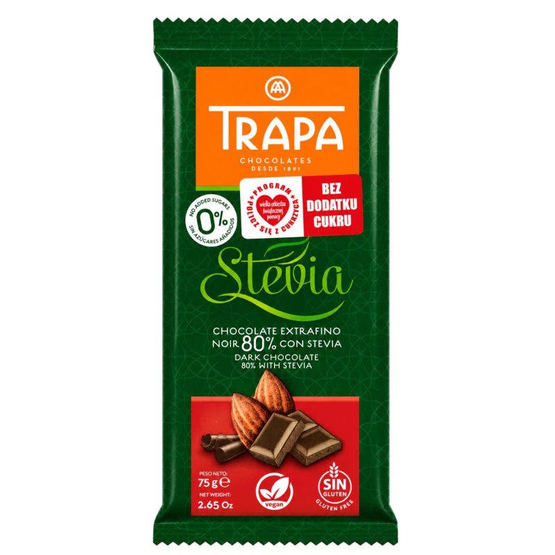 Trapa Czekolada gorzka 80% kakao bez dodatku cukru 75g