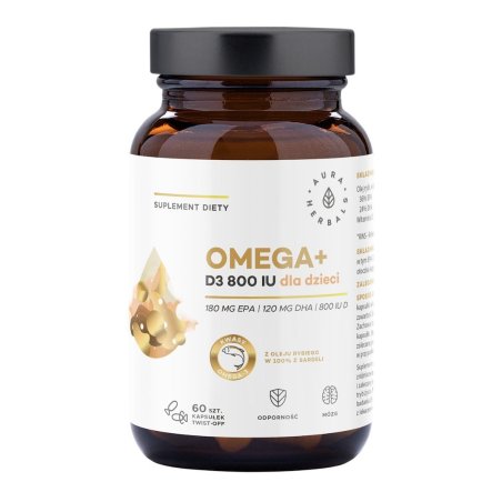 Aura Herbals Omega+ Witamina D3 800IU dla dzieci 60 kaps. twist-off